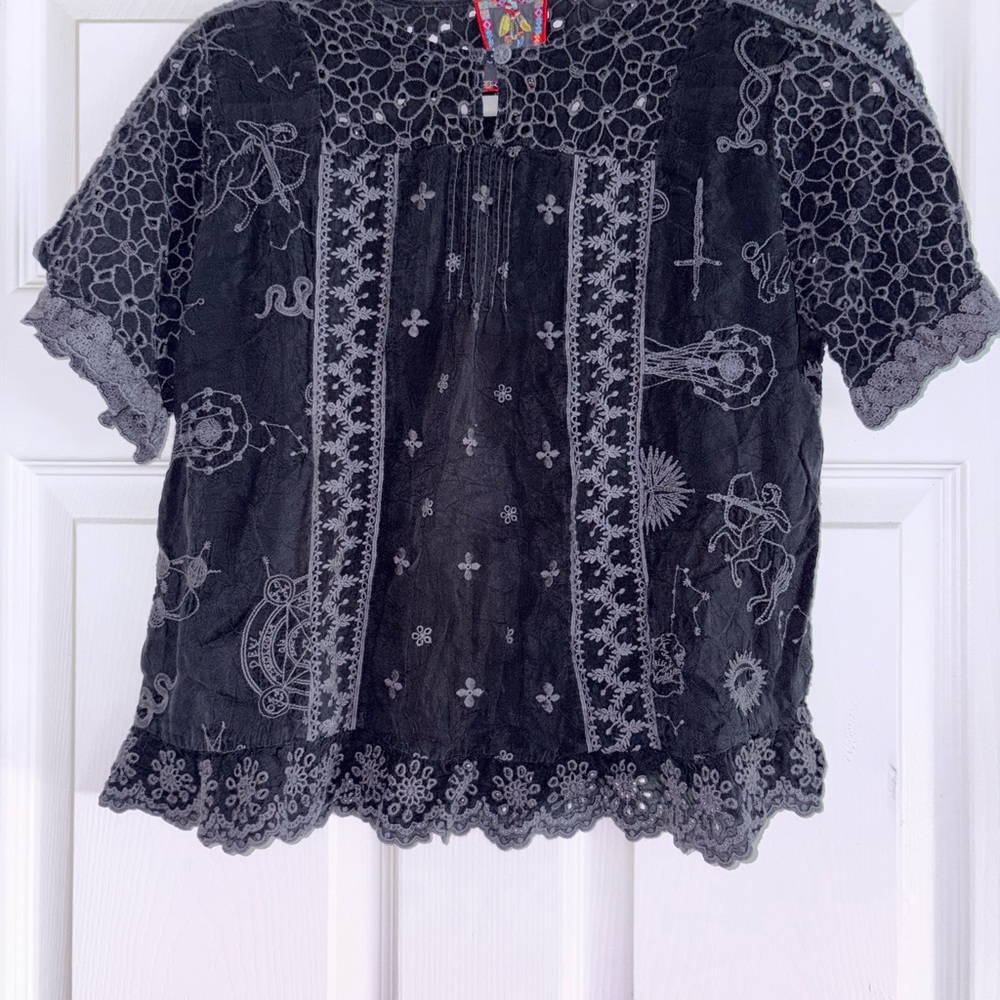Elegant Black Embroidered Lace Top
